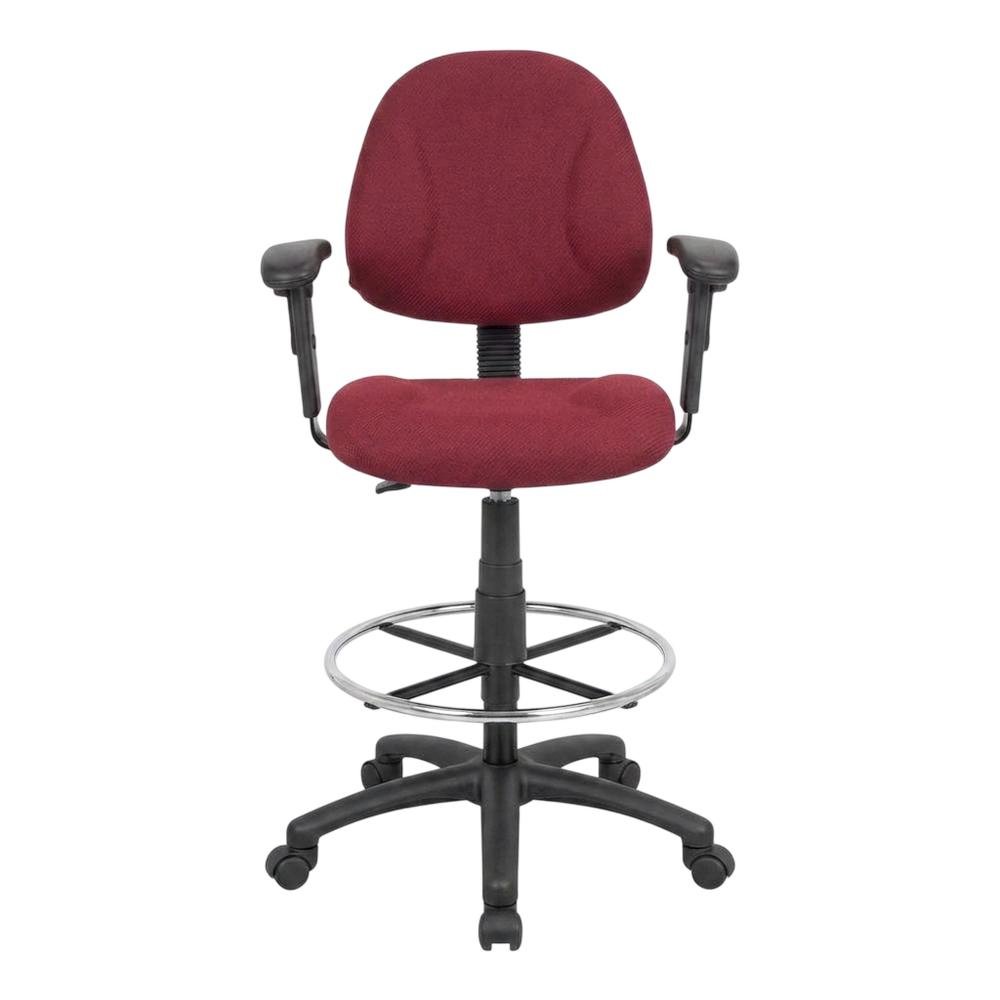 Tweed Drafting Stool with Footring, Adjustable Arms, and Ergonomic Seat