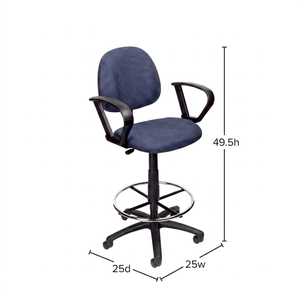 Tweed-Upholstered Drafting Stool with Footring, Loop Arms, and Nylon Base