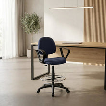 Tweed-Upholstered Drafting Stool with Footring, Loop Arms, and Nylon Base