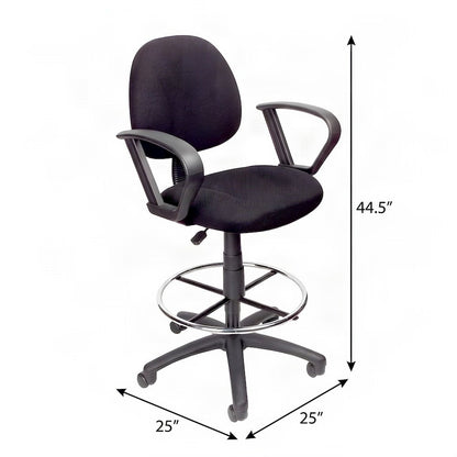 Bison Office Drafting Stool with Footring and Loop Arms, Tweed, Black