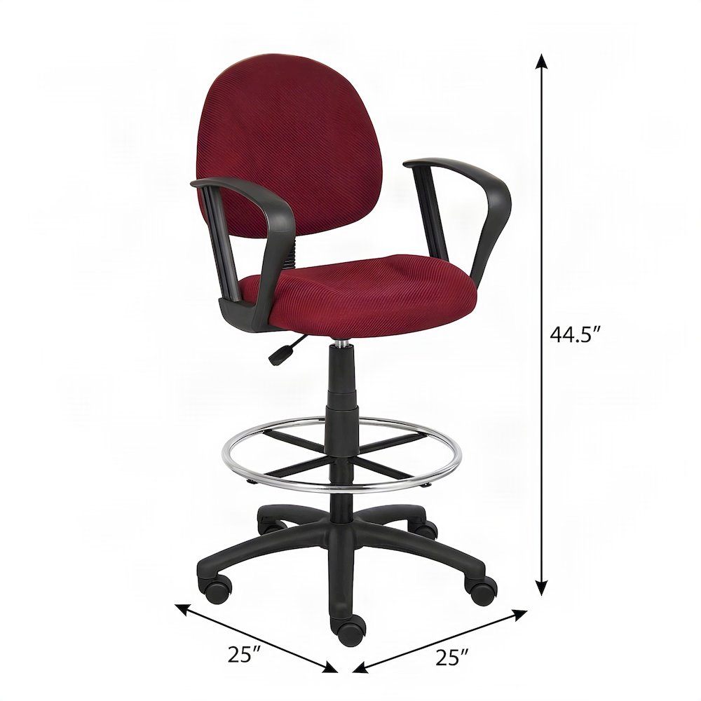 Bison Office Drafting Stool with Footring and Loop Arms, Tweed, Burgundy
