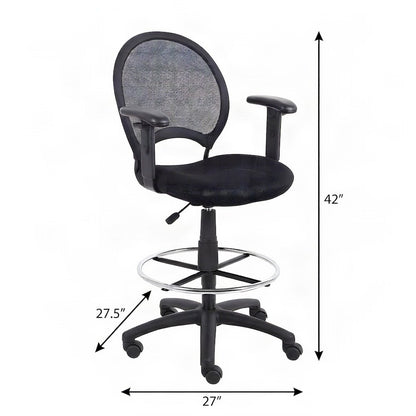 Bison Office Mesh Drafting Stool with Adjustable Arms and Nylon Base, Black