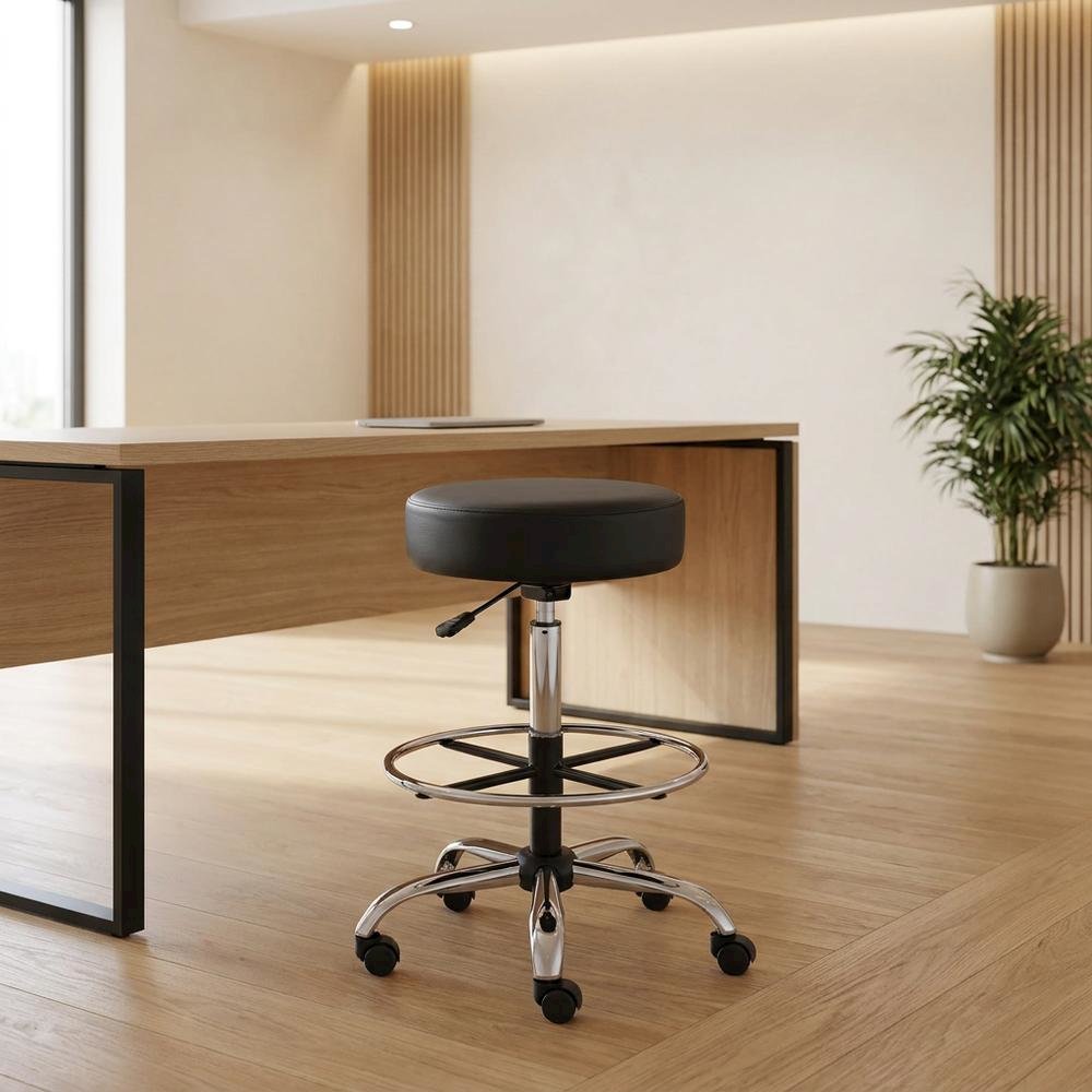 Vinyl Drafting Stool with Gas Lift, Dual-Wheel Casters, and Chrome Base