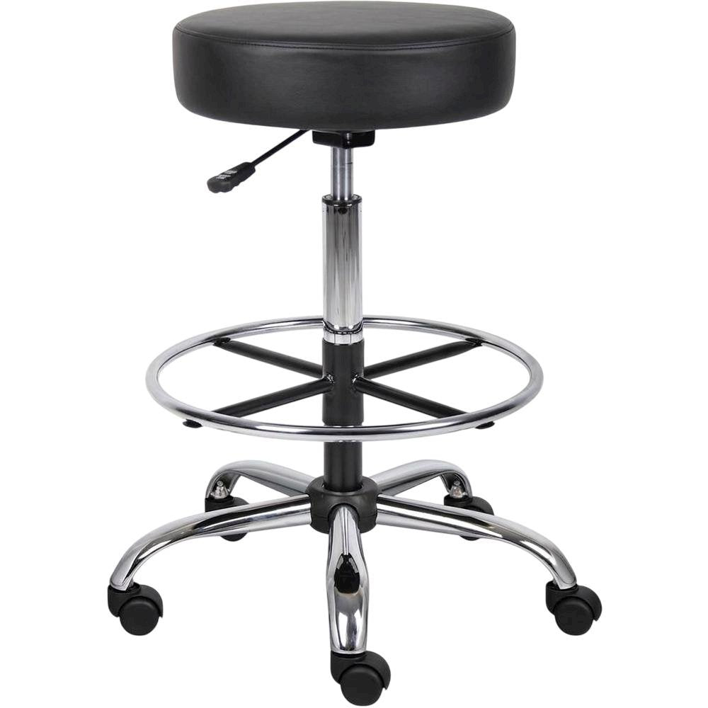 Vinyl Drafting Stool with Gas Lift, Dual-Wheel Casters, and Chrome Base