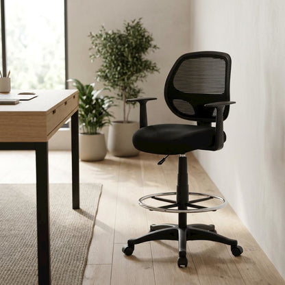 Commercial Grade Mesh Task Stool with T-Arms and Nylon Base with Storage