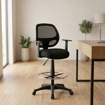 Commercial Grade Mesh Task Stool with T-Arms and Nylon Base with Storage