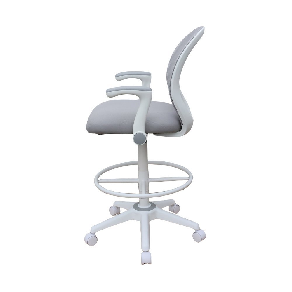 Boss Grey Mesh, Flip Arm, Stool, White Frame