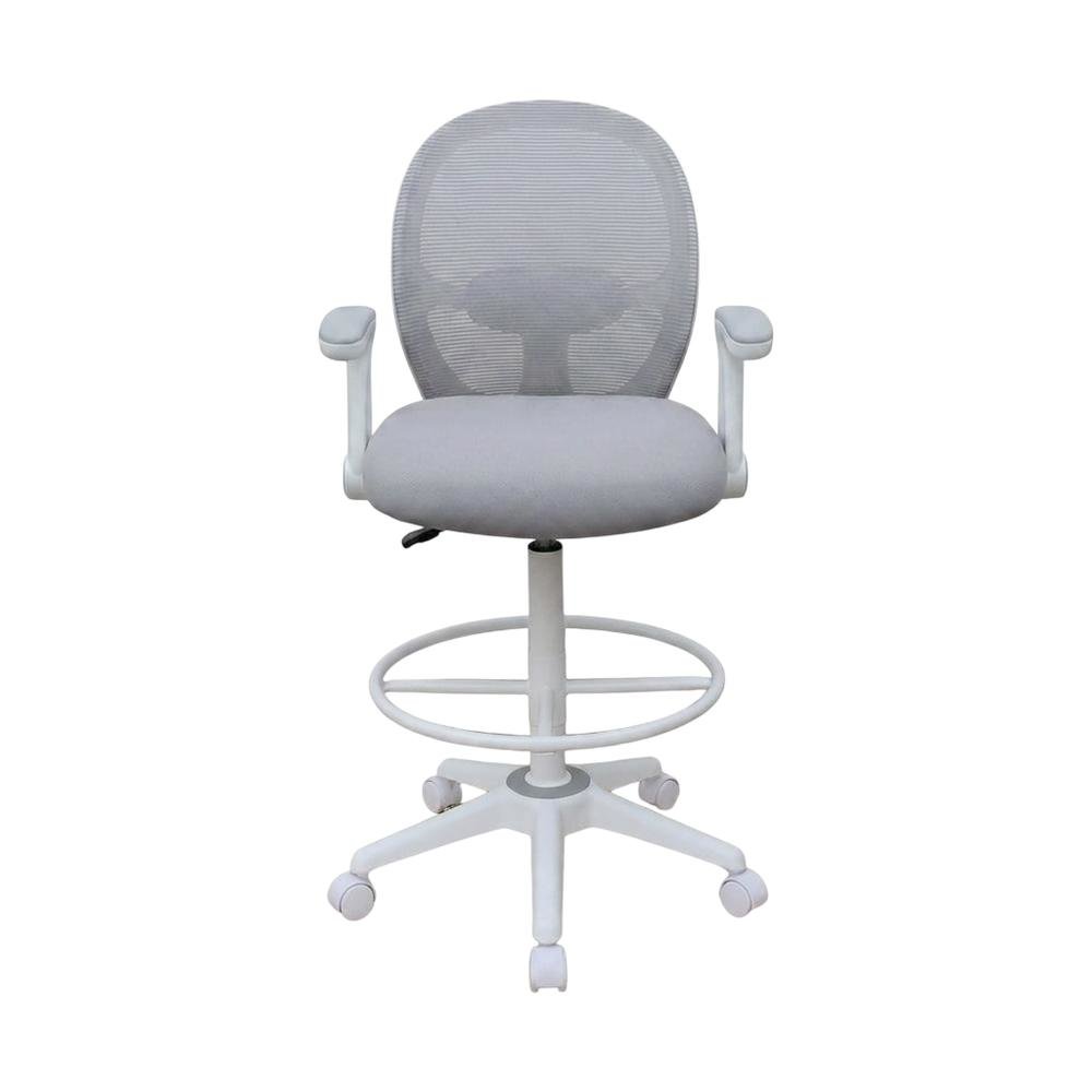 Mesh High-Back Stool Chair with Flip Arms and Nylon Base for Dining Room, Grey