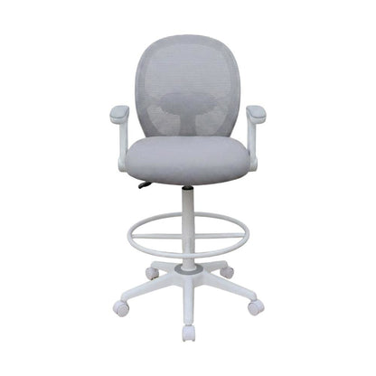 Mesh High-Back Stool Chair with Flip Arms and Nylon Base for Dining Room, Grey