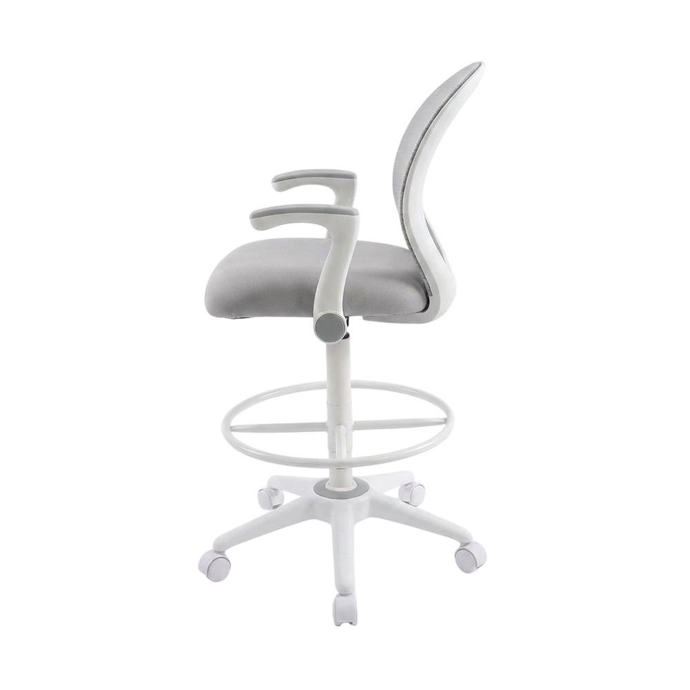 Mesh High-Back Stool Chair with Flip Arms and Nylon Base for Dining Room, Grey