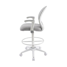 Mesh High-Back Stool Chair with Flip Arms and Nylon Base for Dining Room, Grey