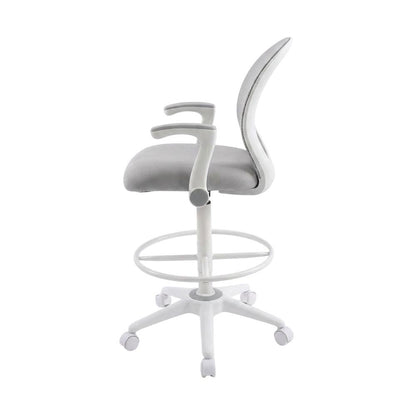 Mesh High-Back Stool Chair with Flip Arms and Nylon Base for Dining Room, Grey