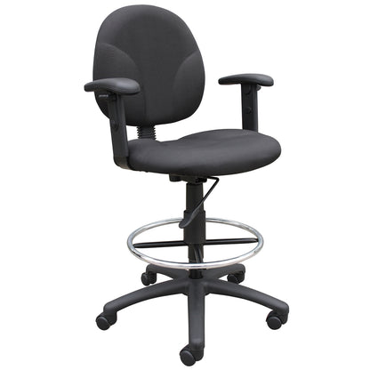 Boss Black Fabric Drafting Stools W/Adj Arms & Footring