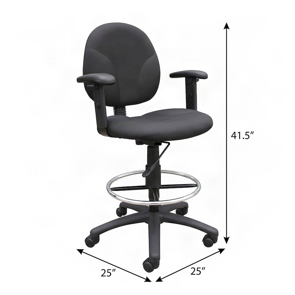 Bison Office Fabric Drafting Stool with Adjustable Arms and Footring, Black