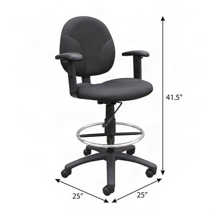 Bison Office Fabric Drafting Stool with Adjustable Arms and Footring, Black
