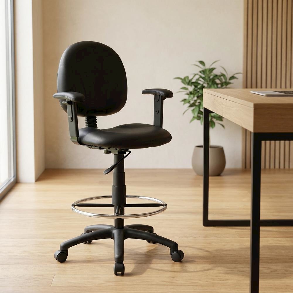 Caressoft Drafting Stool with Adjustable Arms and Footring for Standing Desks