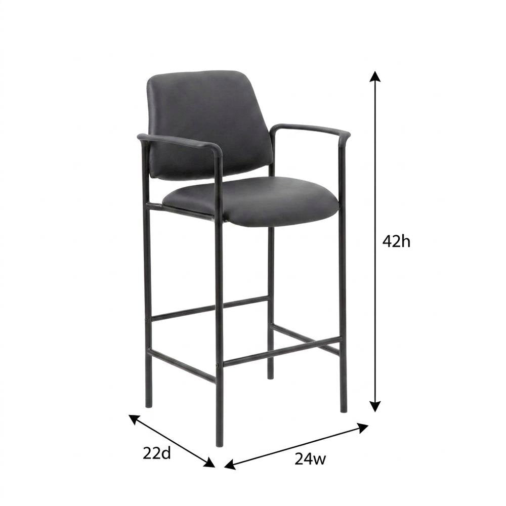Vinyl-Upholstered Counter Stool with Square Mesh Back and Arms for Entryway