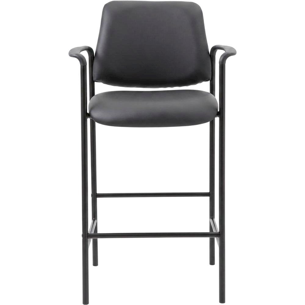 Vinyl-Upholstered Counter Stool with Square Mesh Back and Arms for Entryway