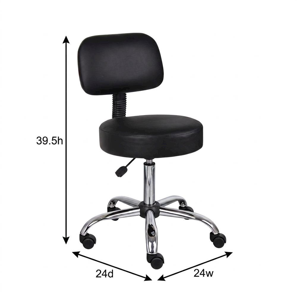 Caressoft Medical Task Stool with Back Cushion and Chrome Base with Storage