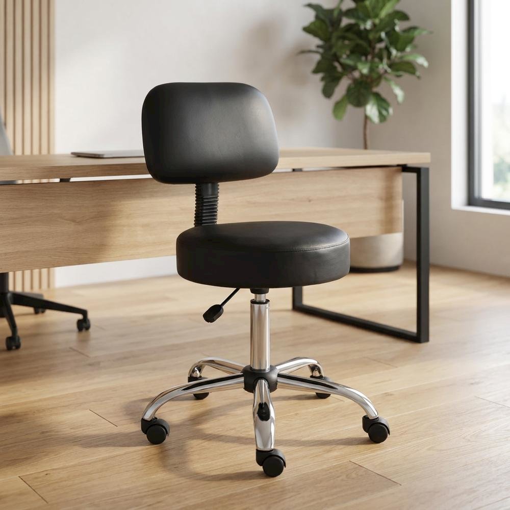 Caressoft Medical Task Stool with Back Cushion and Chrome Base with Storage