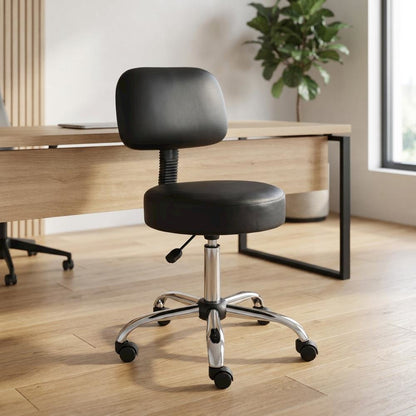 Caressoft Medical Task Stool with Back Cushion and Chrome Base with Storage