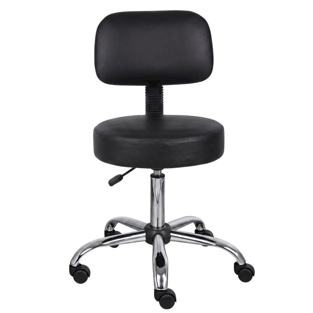 Caressoft Medical Task Stool with Back Cushion and Chrome Base with Storage