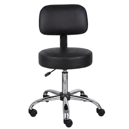Caressoft Medical Task Stool with Back Cushion and Chrome Base with Storage