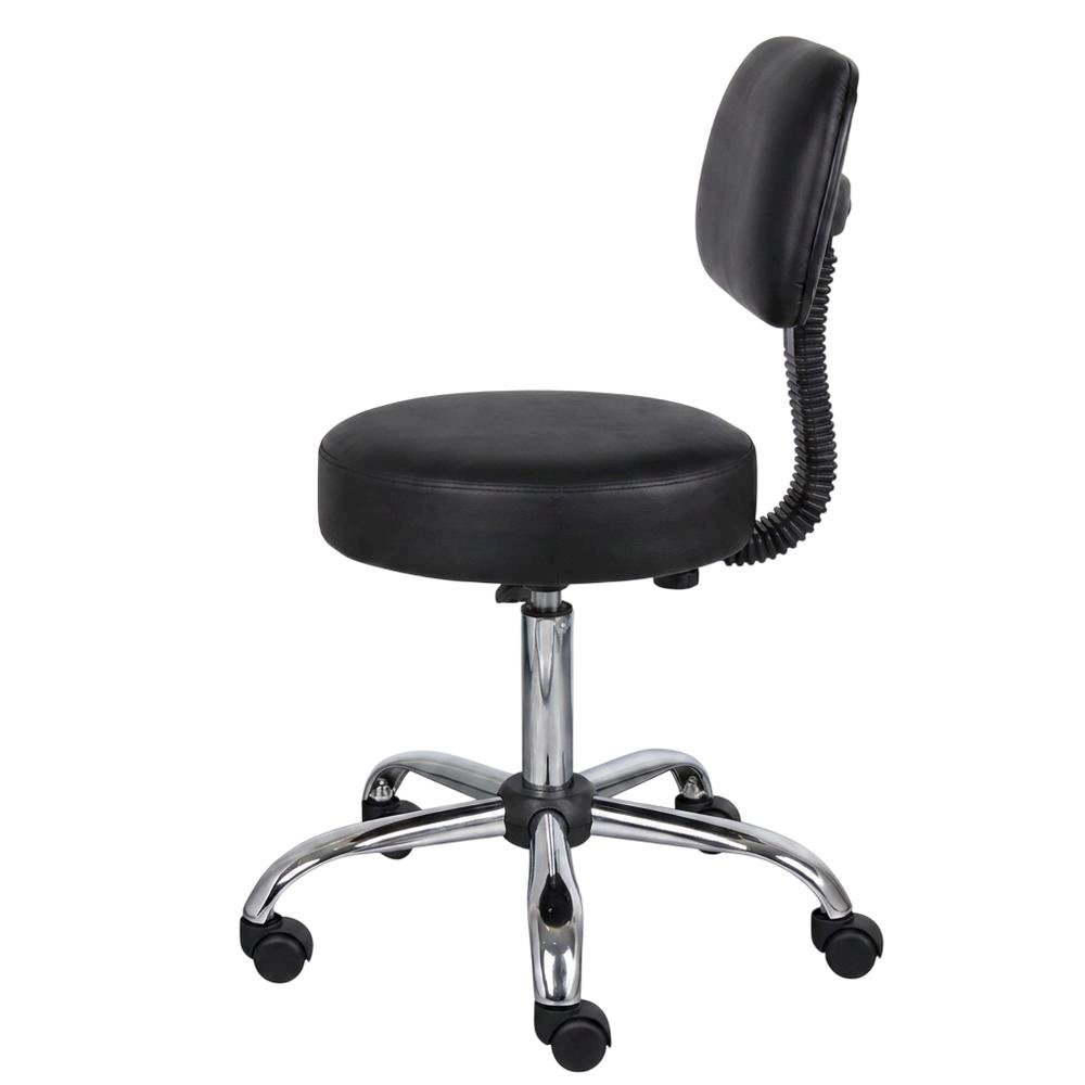 Caressoft Medical Task Stool with Back Cushion and Chrome Base with Storage