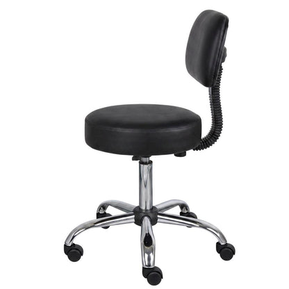 Caressoft Medical Task Stool with Back Cushion and Chrome Base with Storage