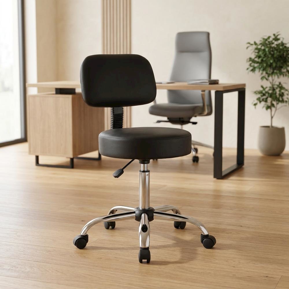 Caressoft Medical Task Stool with Back Cushion and Chrome Base with Storage
