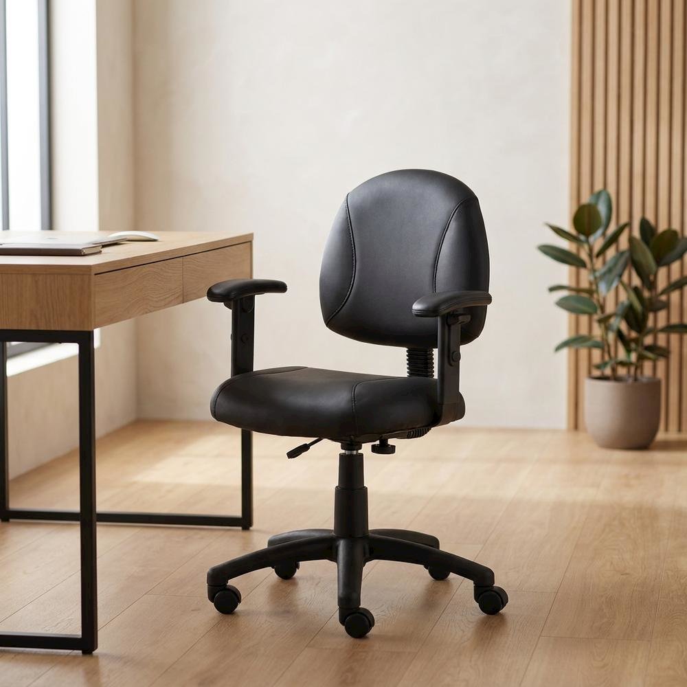 LeatherPlus Task Chair with Adjustable Arms, Posture Support, Nylon Base