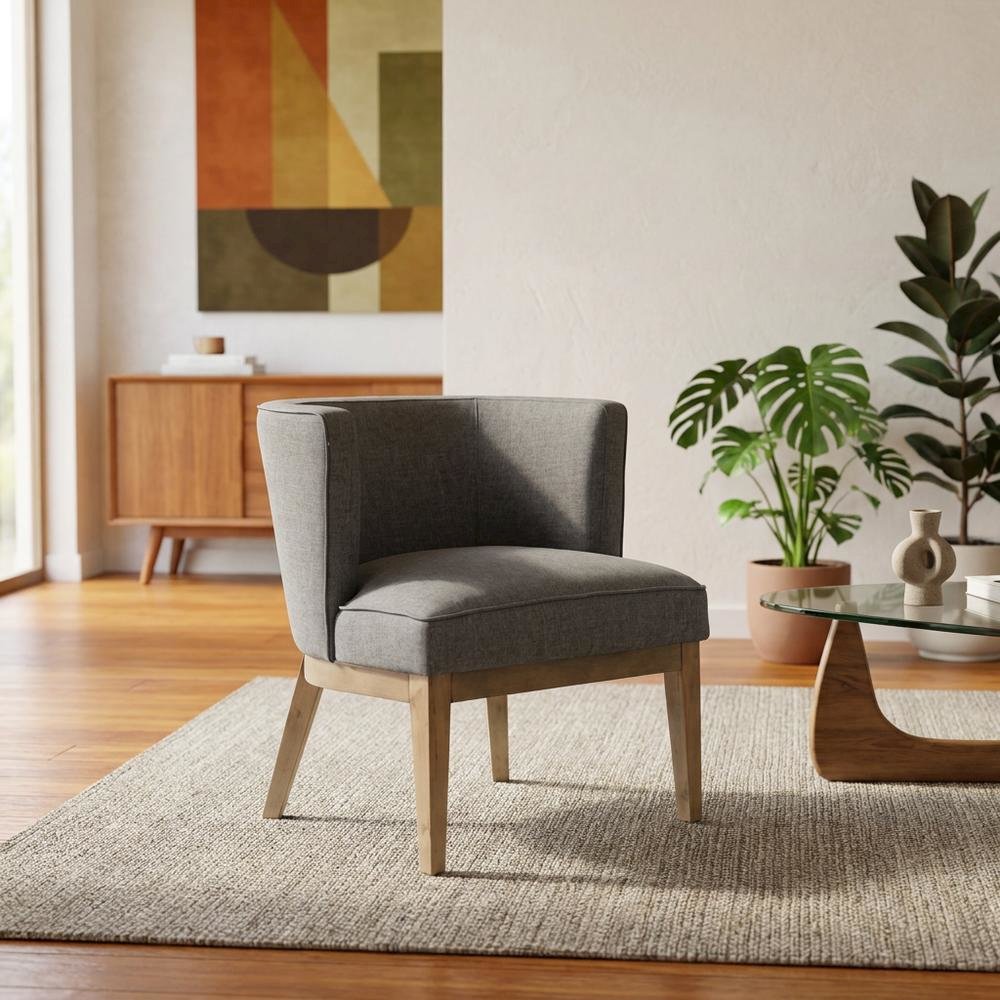 Commercial Grade Linen Accent Chair with Mid-Century Modern Japandi Style