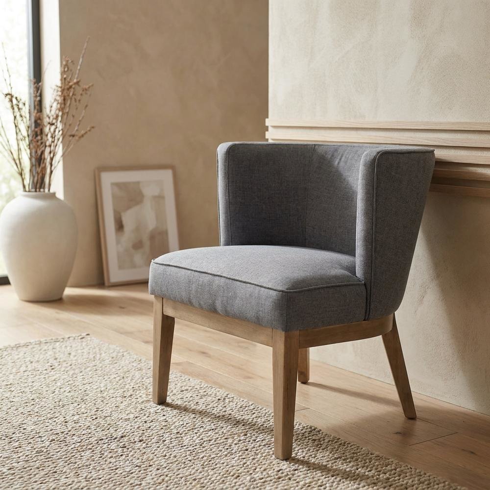Commercial Grade Linen Accent Chair with Mid-Century Modern Japandi Style