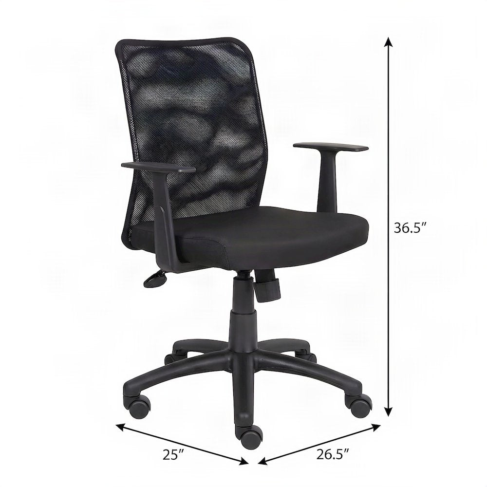 Bison Office Mesh Task Chair with T-Arms and Dual-Wheel Casters, Black