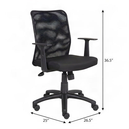 Bison Office Mesh Task Chair with T-Arms and Dual-Wheel Casters, Black