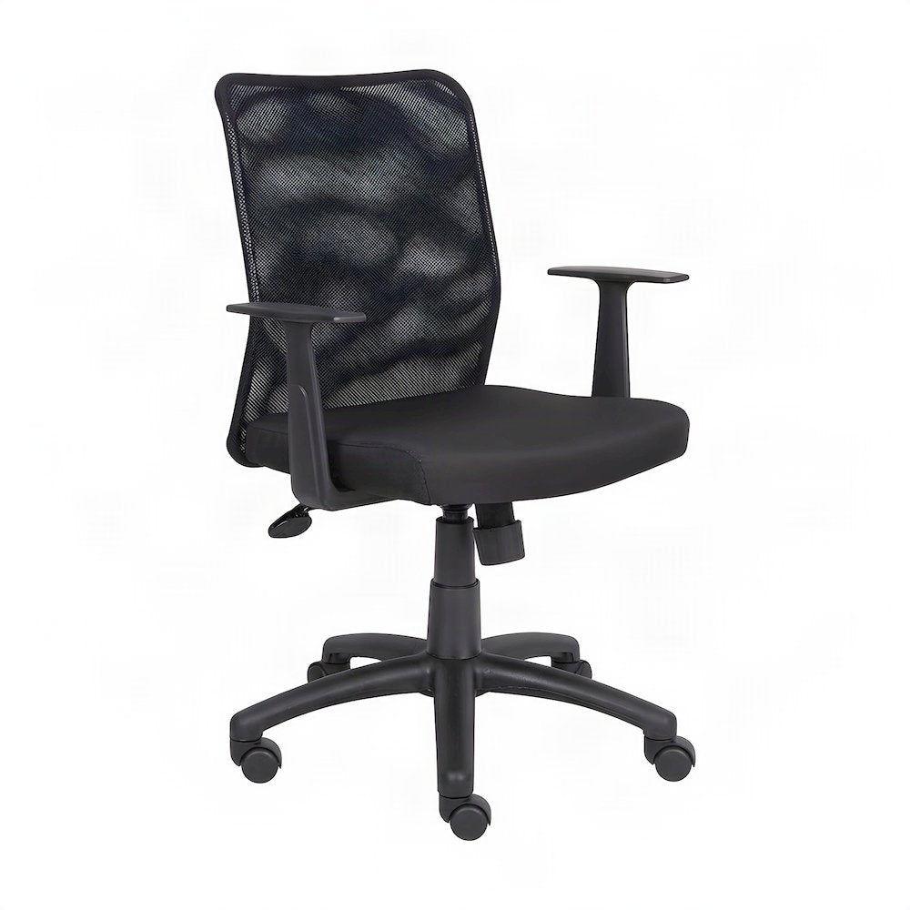 Bison Office Mesh Task Chair with T-Arms and Dual-Wheel Casters, Black