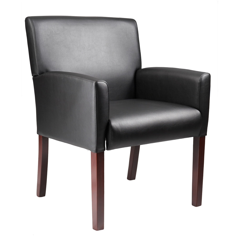Boss Reception Box Arm Chair W/Mahogany Finish