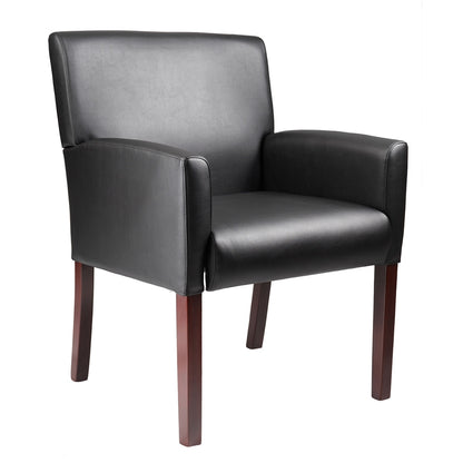 Boss Reception Box Arm Chair W/Mahogany Finish