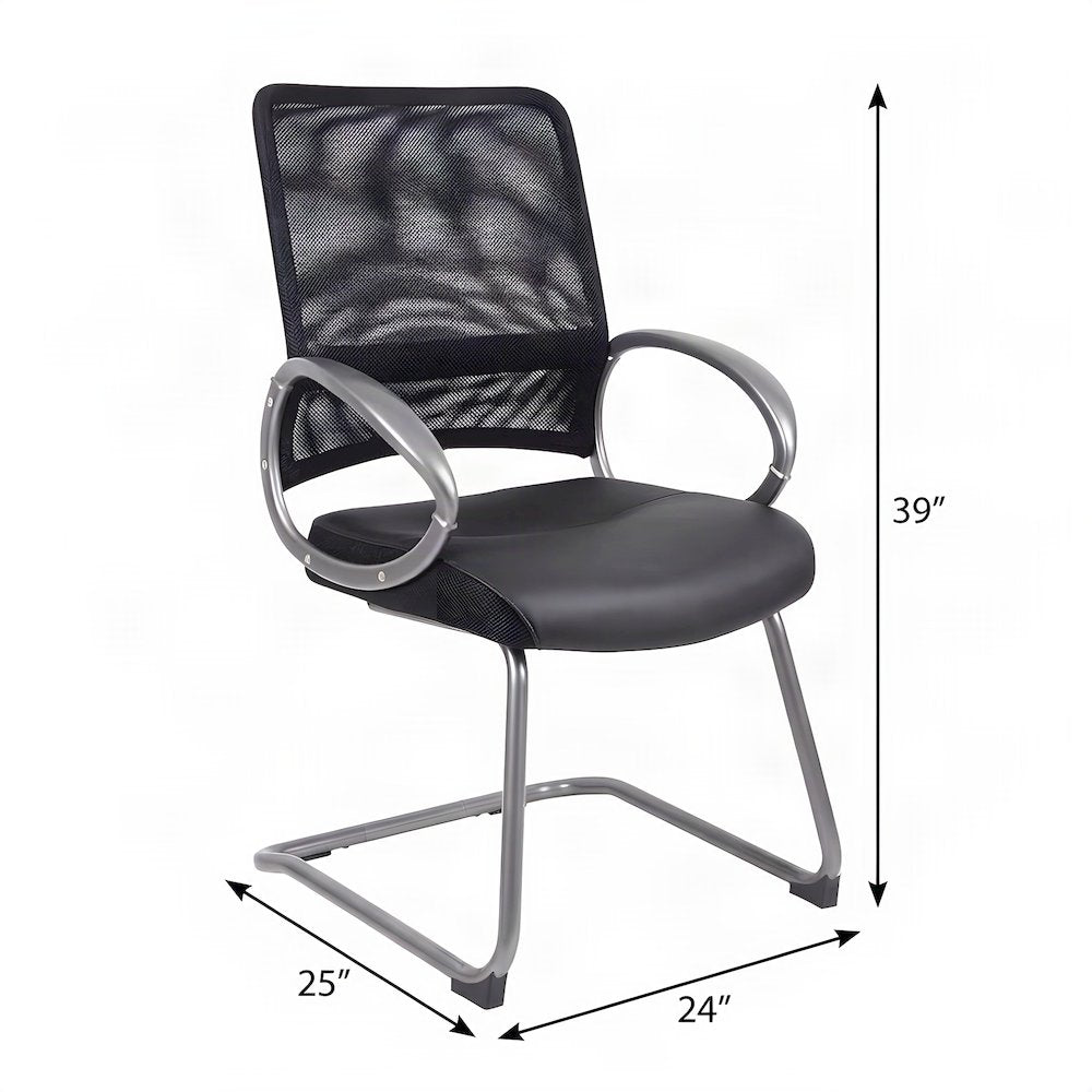 Bison Office Mesh Guest Chair with Pewter Cantilever Base, Black