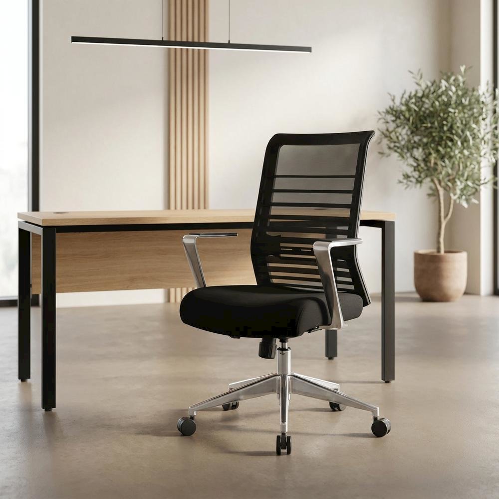 Mesh Task Chair with Adjustable Arms, Lumbar Support, and Aluminum Base