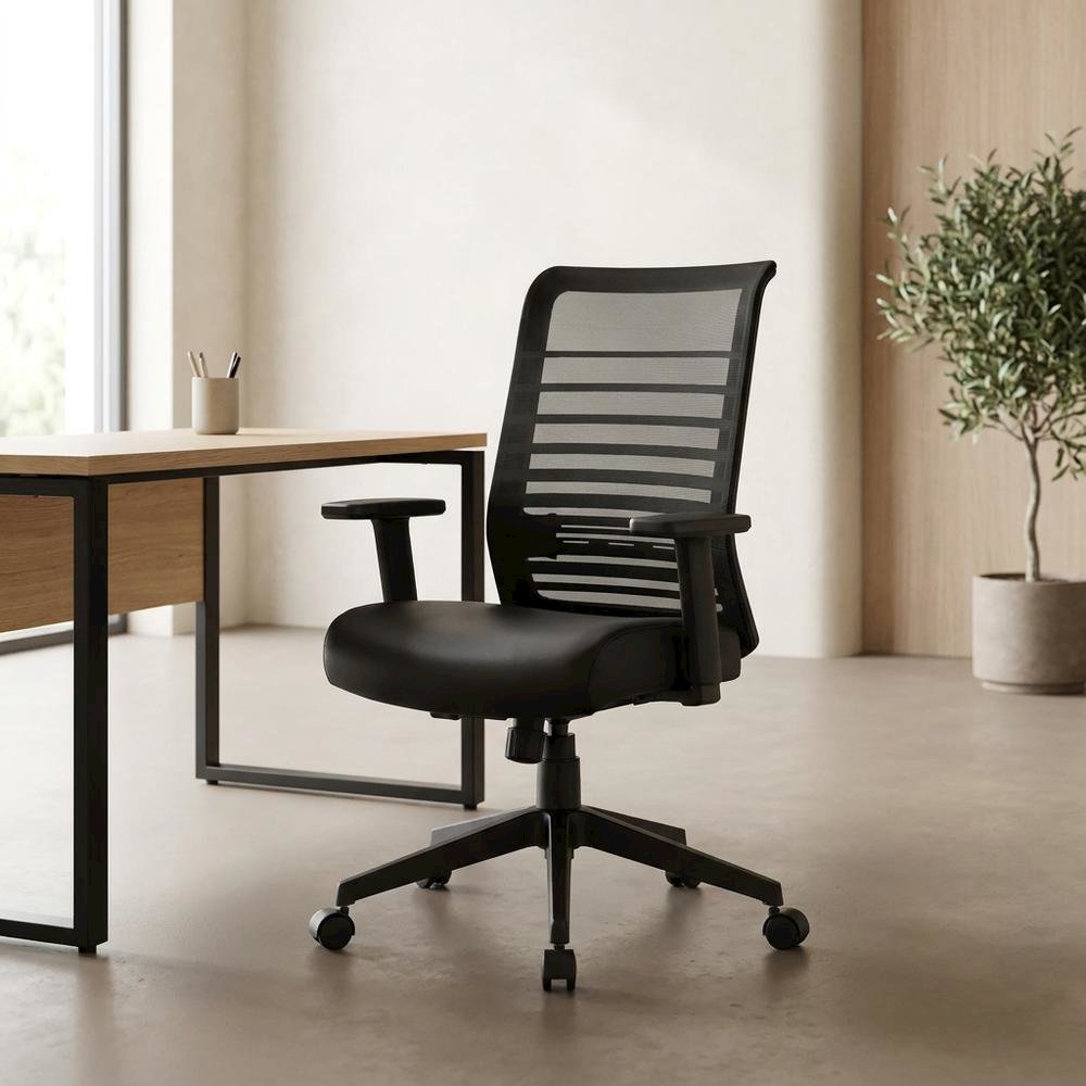 Mesh Task Chair with Adjustable Arms, Nylon Base, and Dual-Wheel Casters