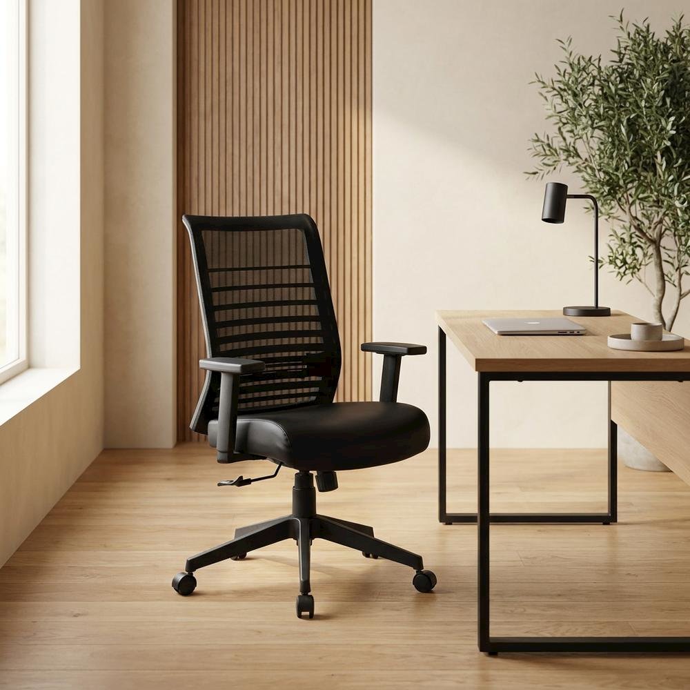 Mesh Task Chair with Adjustable Arms, Nylon Base, and Dual-Wheel Casters