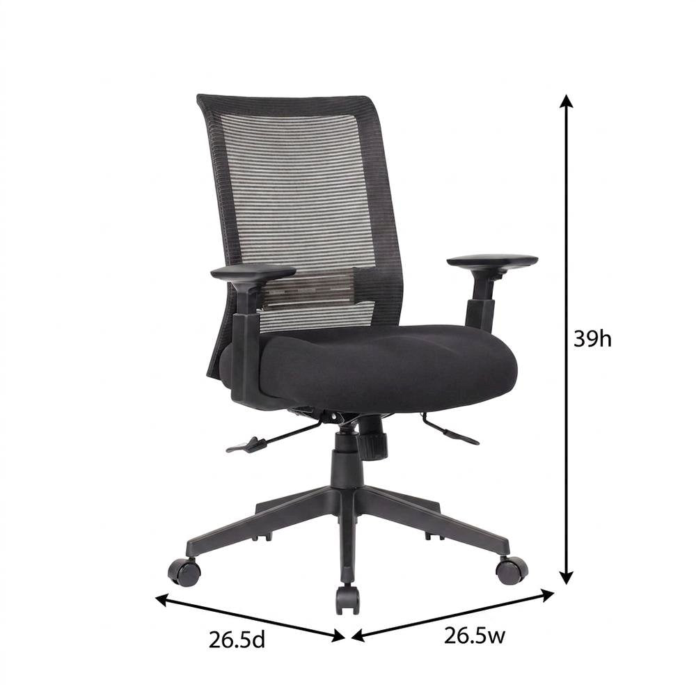 Mesh Mid-Back Task Chair with Adjustable Arms and Lumbar Support for Home, Black