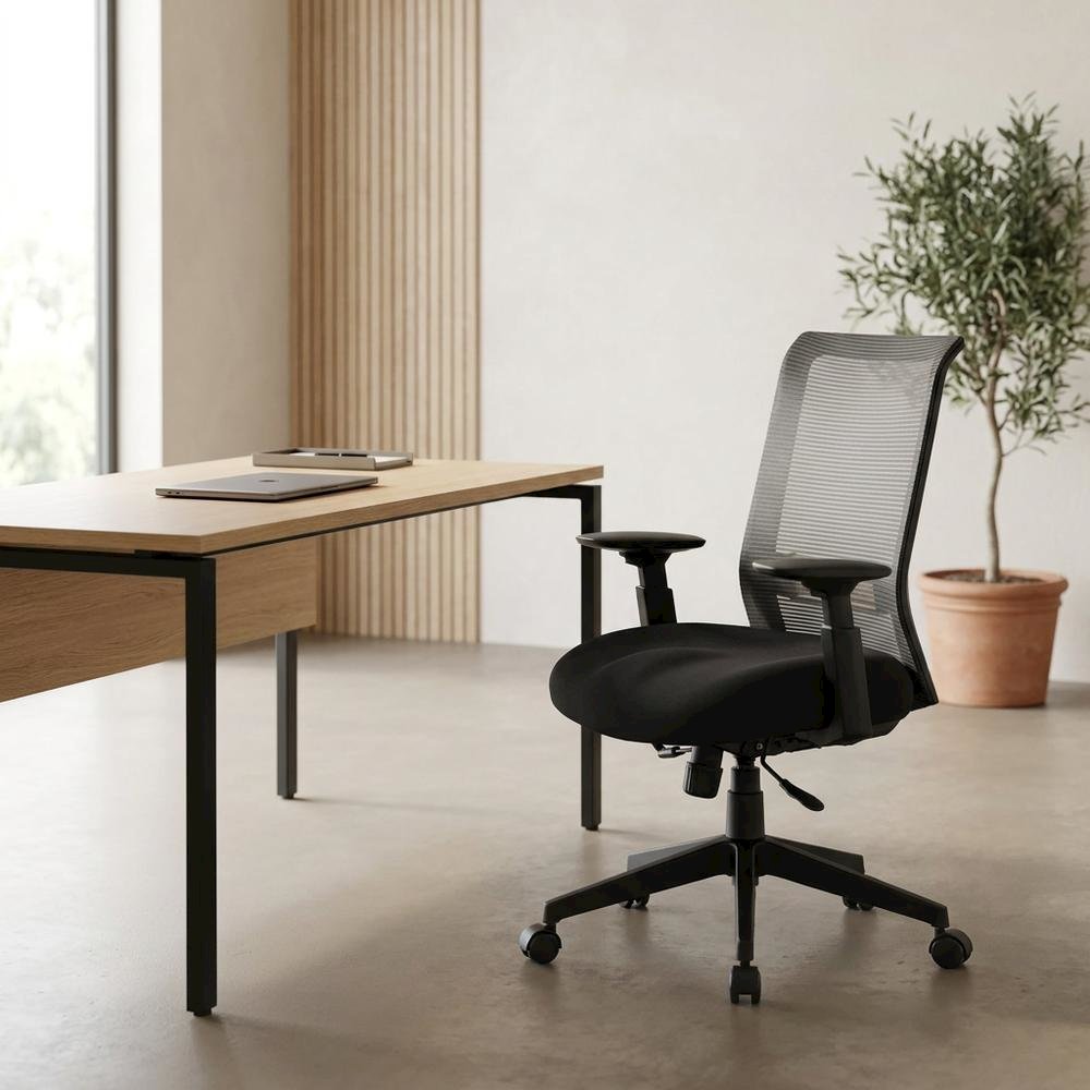Mesh Mid-Back Task Chair with Adjustable Arms and Lumbar Support for Home, Black
