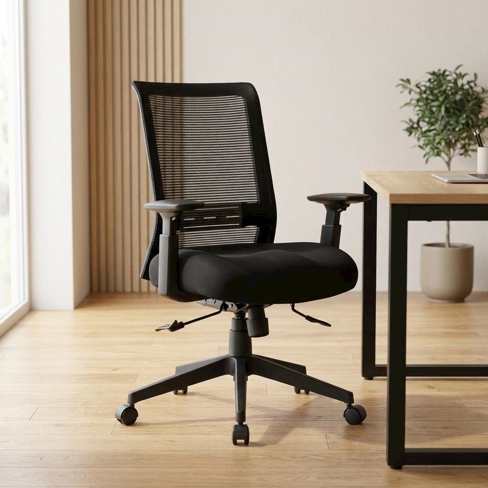 Mesh Mid-Back Task Chair with Adjustable Arms and Lumbar Support for Home, Black
