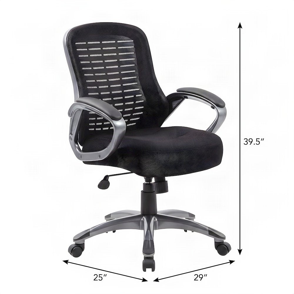 Bison Office High Back Mesh Task Chair with Gunmetal Nylon Base, Black