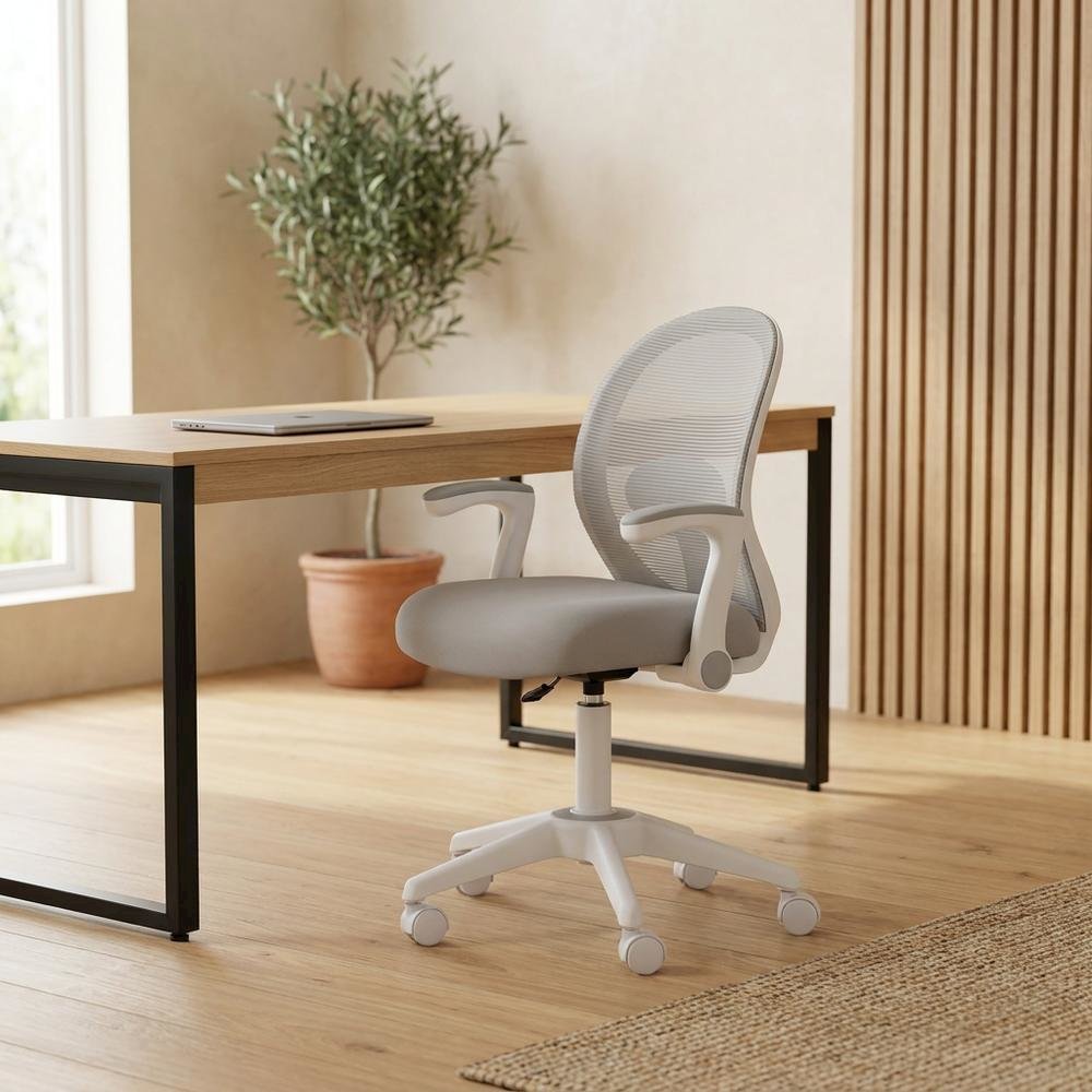 Mesh High-Back Task Chair with Flip Arms and Adjustable Seat Height, Grey