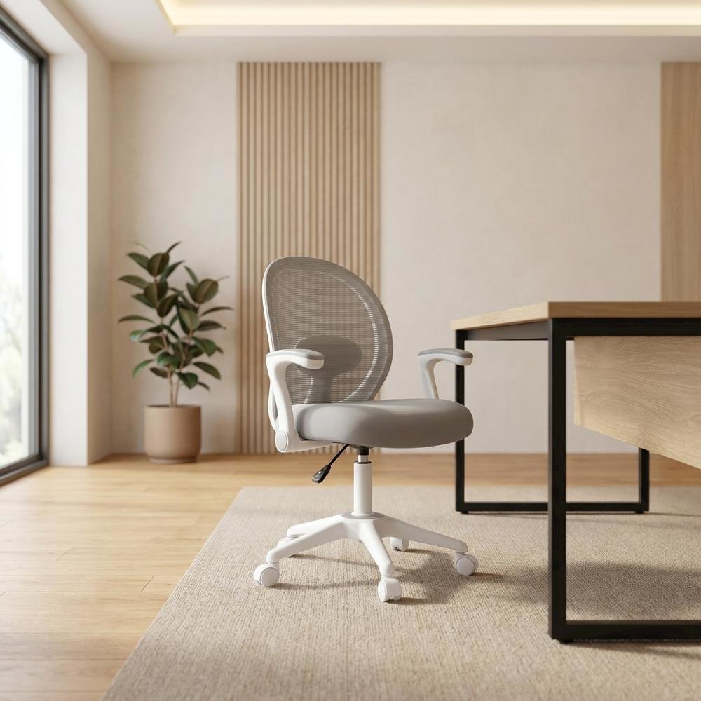 Mesh High-Back Task Chair with Flip Arms and Adjustable Seat Height, Grey