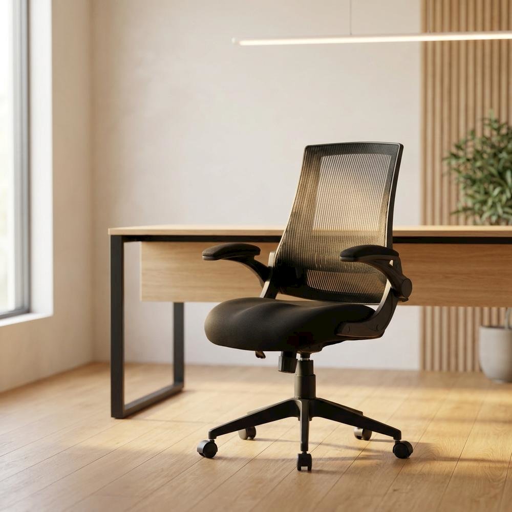 Mesh Task Chair with Flip Arms and Adjustable Seat Height for Home Offices