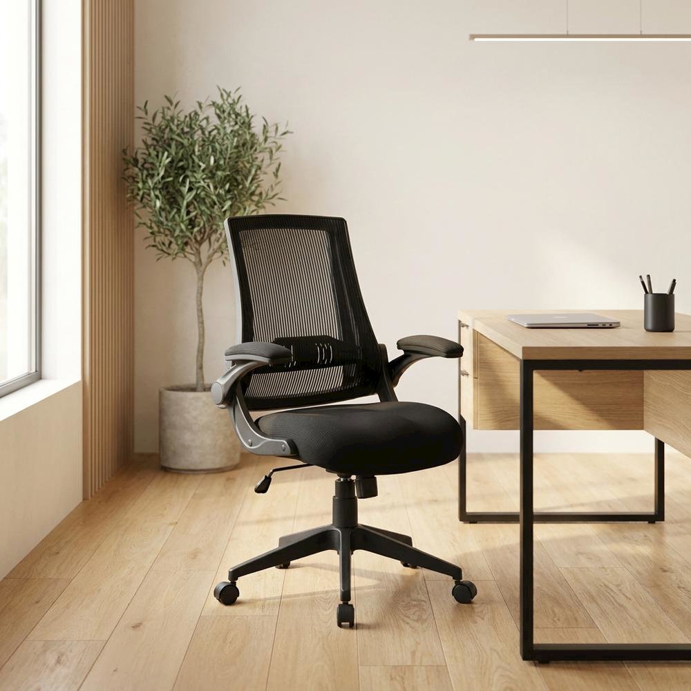 Mesh Task Chair with Flip Arms and Adjustable Seat Height for Home Offices